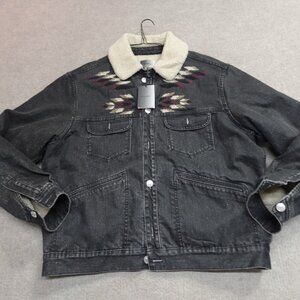 Isabel Marant Jacket XL Black Gray Sherpa Lined Denim Jared Sherpa Lined NEW